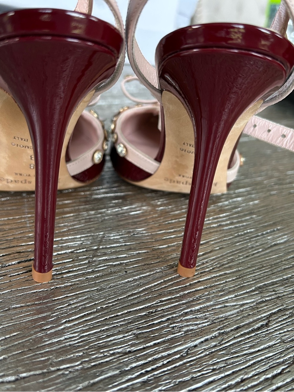 Kate Spade burgundy patent leather with light pink details with rhinestones - Picture 7 of 13